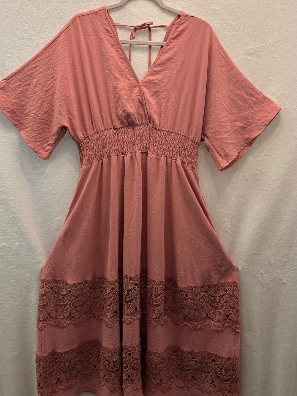 Beautiful Dusty Rose Lace Maxi Tiered Dress Prairie Boho Feminine Wedding Guest